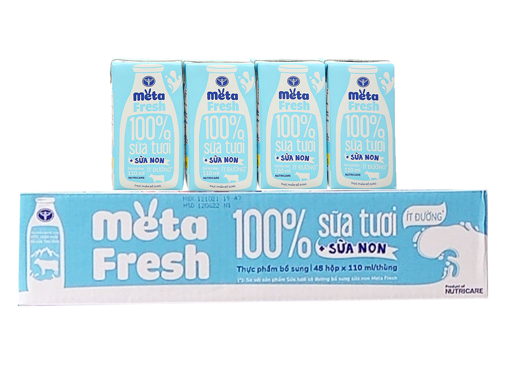 Thùng 48 hộp sữa tươi tiệt trùng Meta Fresh ít đường 110ml